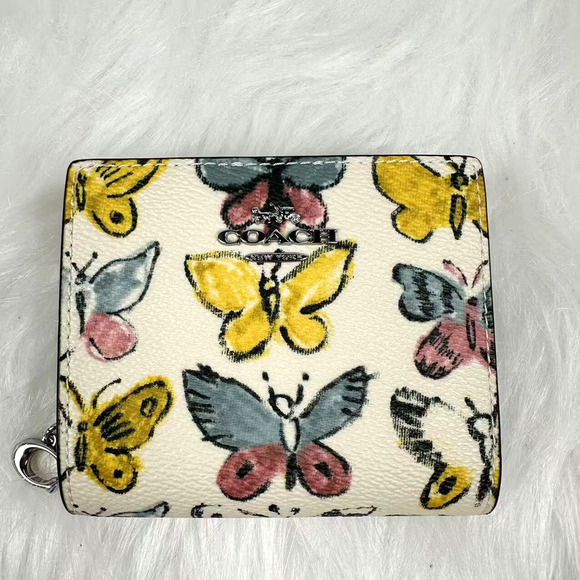 Coach Snap Wallet With Butterfly Print In Canvas/Silver/Chalk Multi CAP10 NWT - Picture 1 of 6